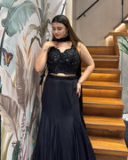 Designer Black Indo-Western Lehenga Set with Handworked Blouse