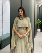 Sage Green Designer Handworked Cape Style Lehenga Set with Inner