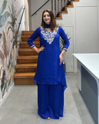 Royal Blue Handwork Palazzo Set with Dupatta
