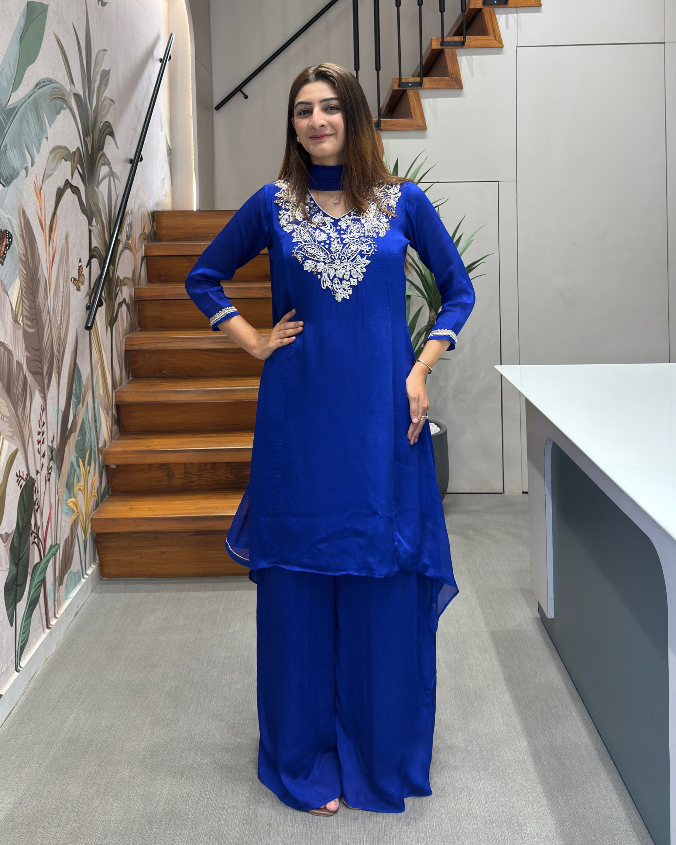 Royal Blue Handwork Palazzo Set with Dupatta