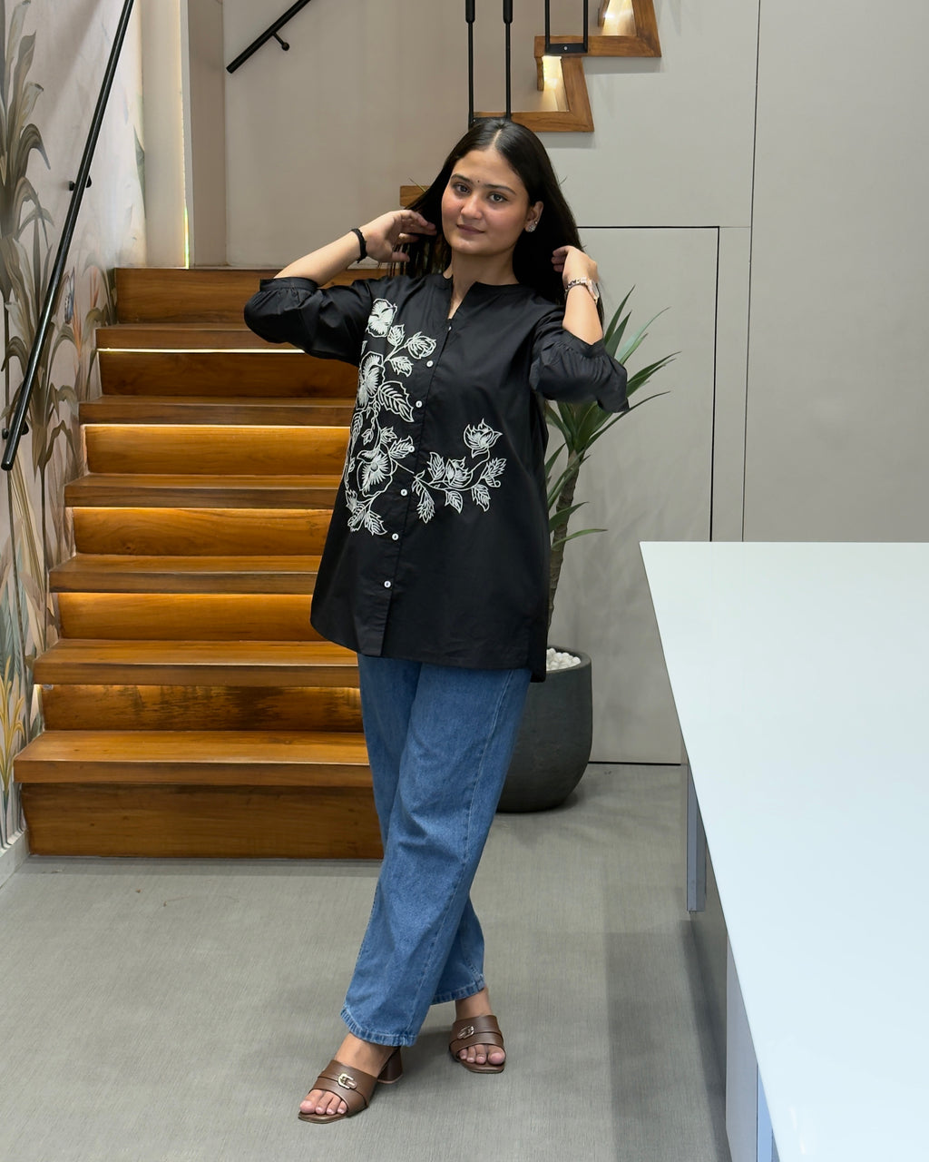 Elegant Black Embroidered Tunic Top