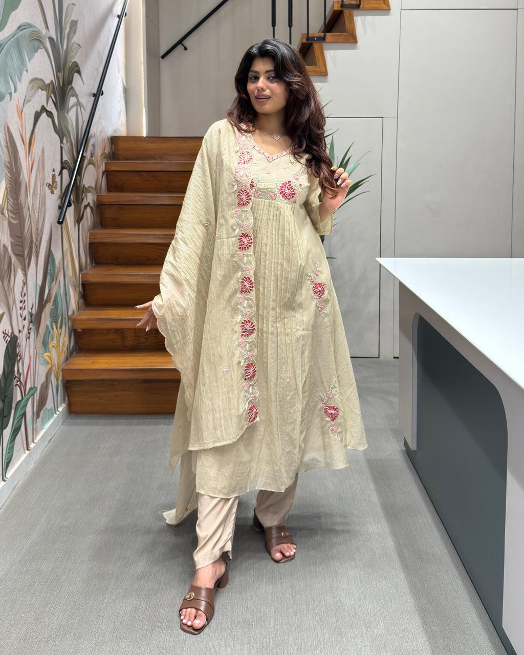 Elegant Handworked & Thread Work Kurti Set with Dupatta