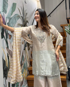 Elegant Handworked Tissue Silk Kurta Palazzo Set with Designer Dupatta