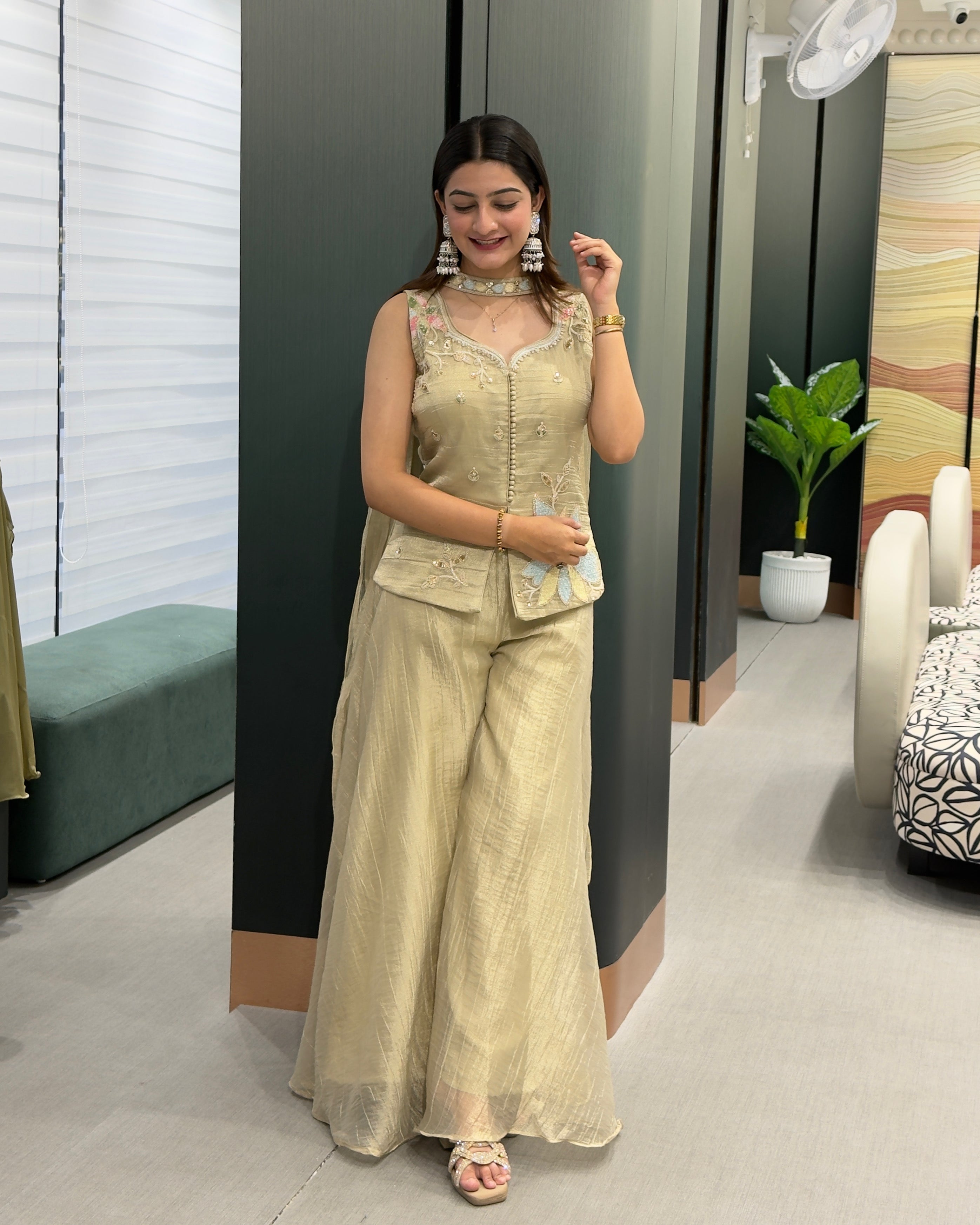Elegant Floral Handwork Palazzo Co-Ord Set with Dupatta