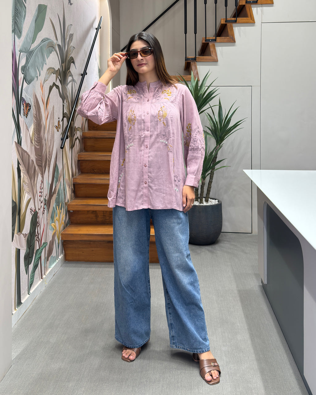 Pastel Pink Embroidered Designer Tunic
