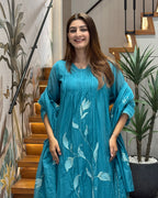Premium Cotton Embroidered Kurti Pant Set with Dupatta