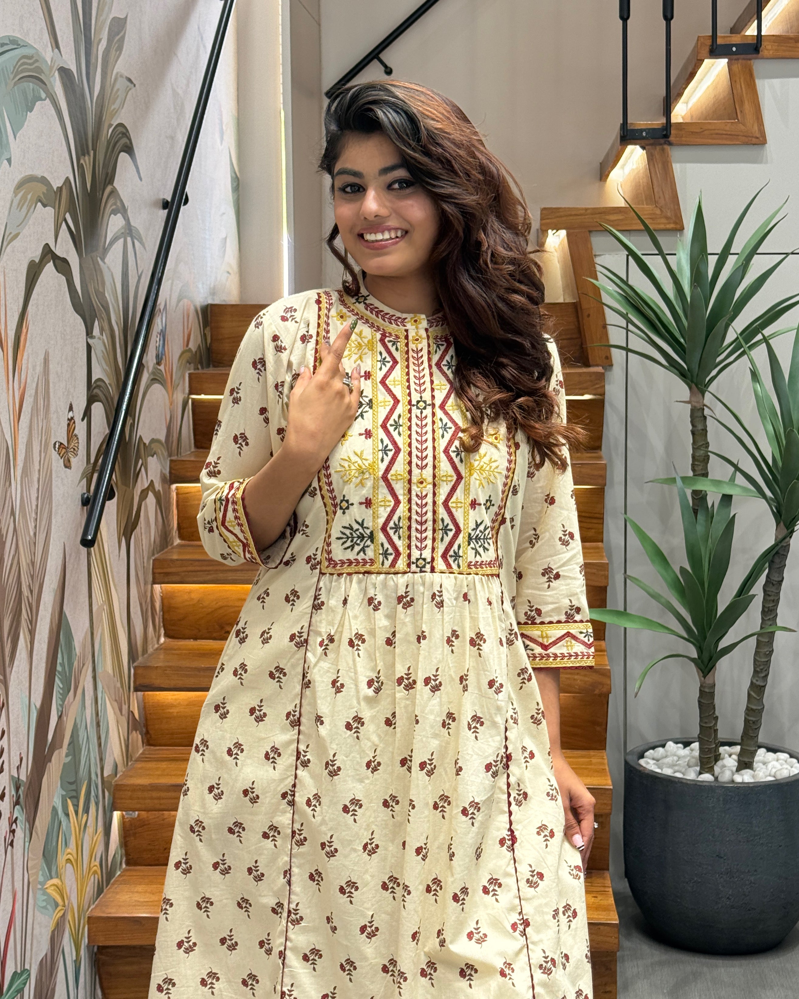 Elegant A-Line Thread Work Kurti Set