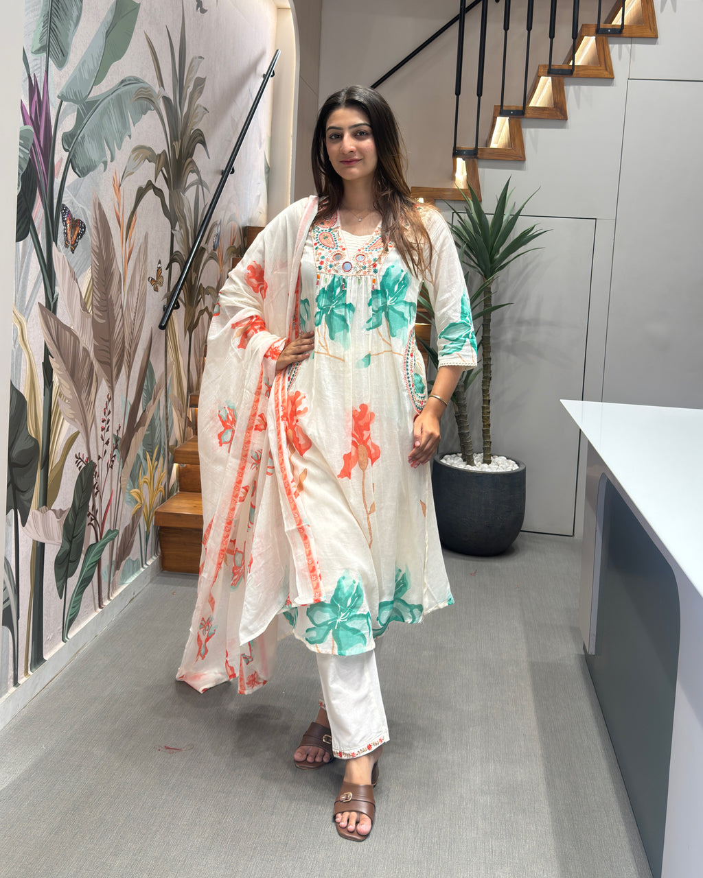 Blooming Flora Handworked Cotton Suit Set