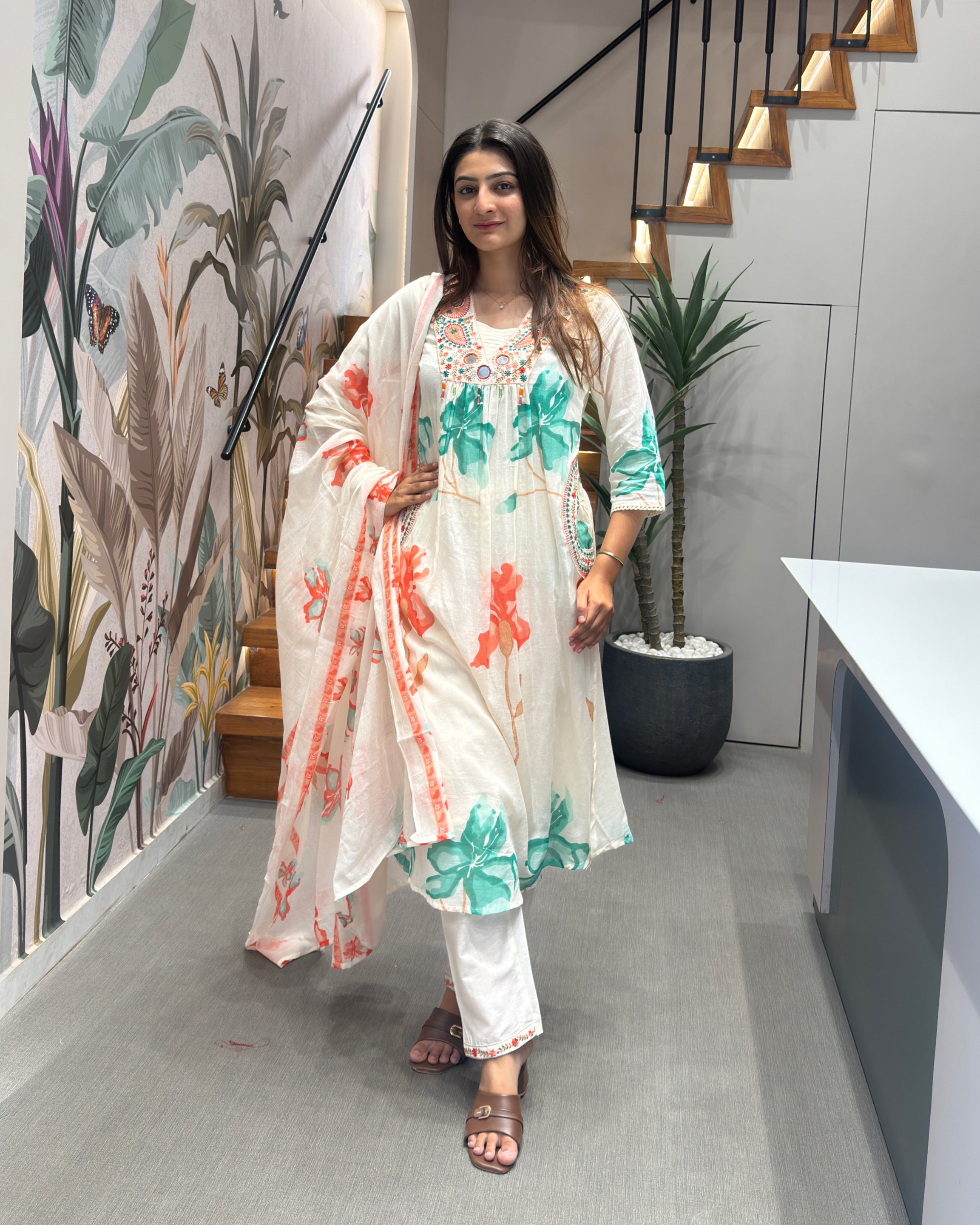 Blooming Flora Handworked Cotton Suit Set