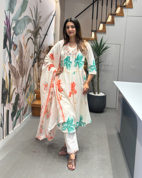 Blooming Flora Handworked Cotton Suit Set
