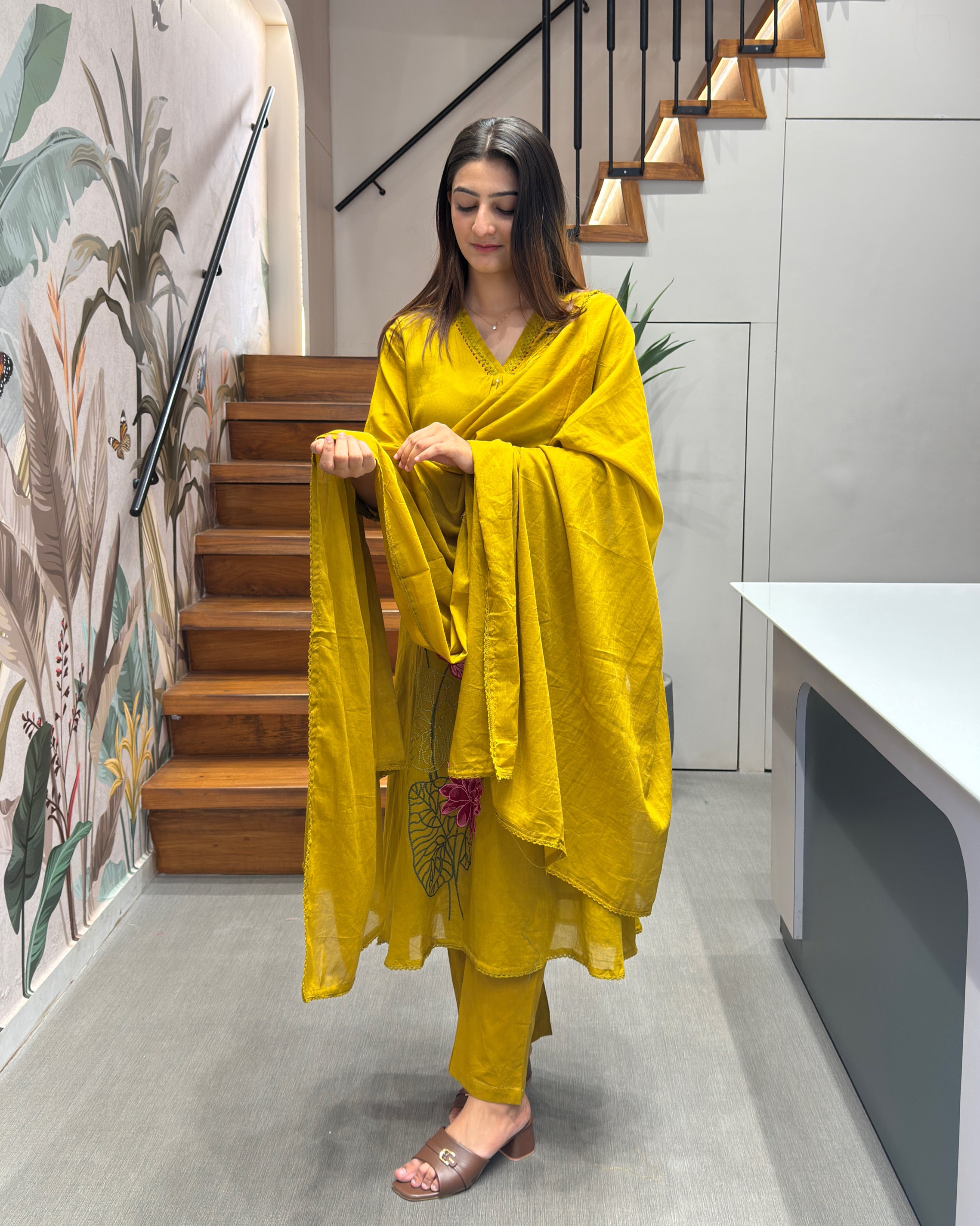 🌼 Mustard Bloom Cotton Embroidered Suit Set 🌼