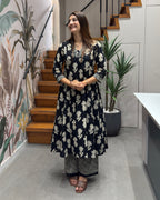 Elegant Printed A-Line Two Piece Kurti Set