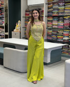 Lime Green Designer Handworked Co-Ord Set with Plazo & Neckline Dupatta