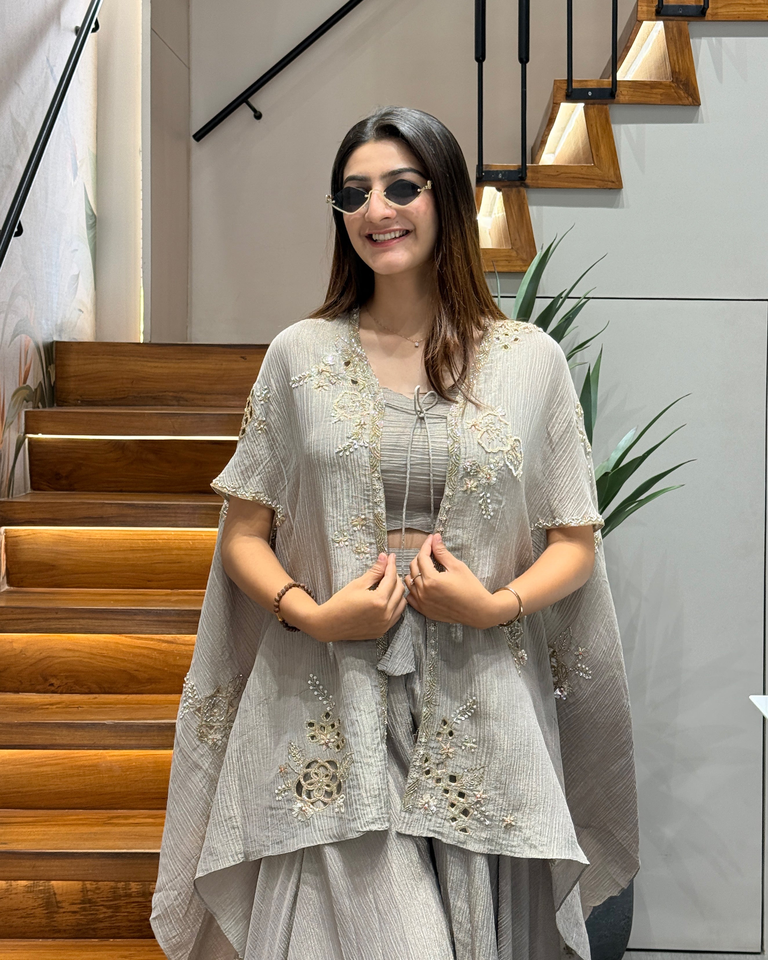 Designer Handworked Cape Style Palazzo Set