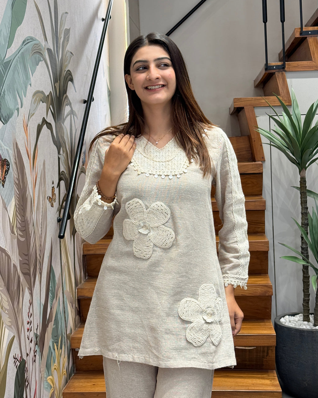 Elegant Cotton Floral Appliqué Co-Ord Set