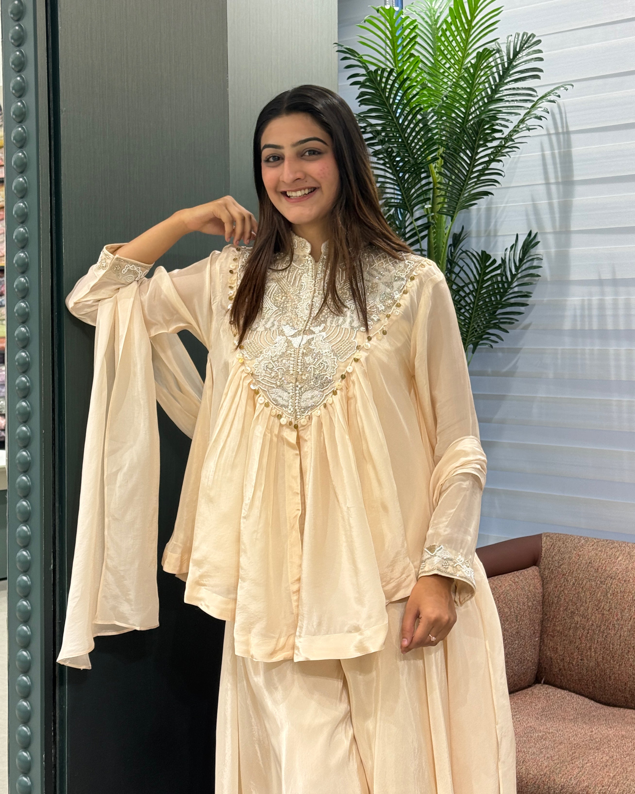 ✨ Ivory Luxe Heavy Handwork Silk Palazzo Set ✨