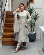 Elegant Light Grey Handworked Three Piece Set