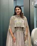 Champagne Gold Designer Handworked Cape Style Lehenga Set with Inner