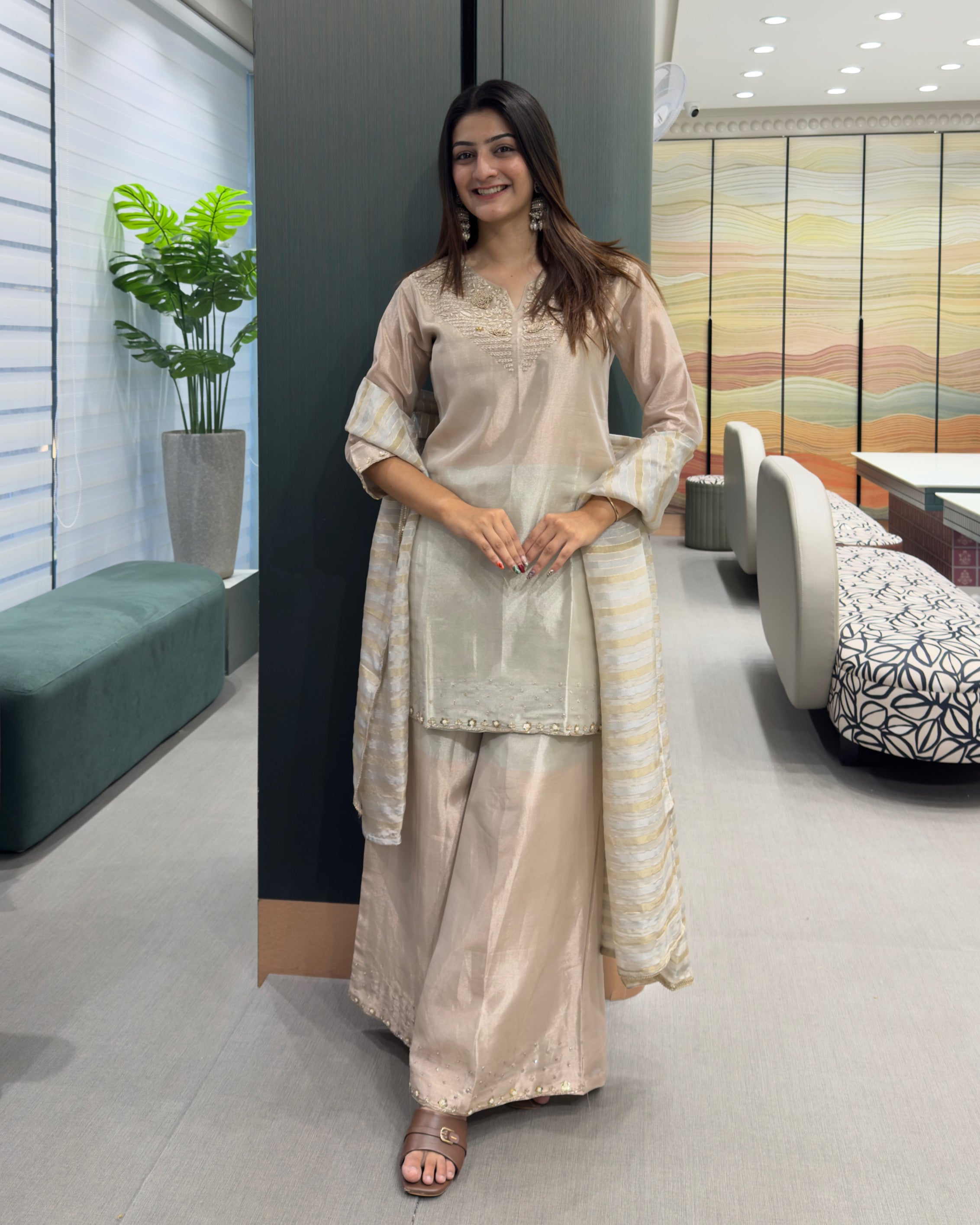 Champagne Shimmer Silk Handworked Salwar suit