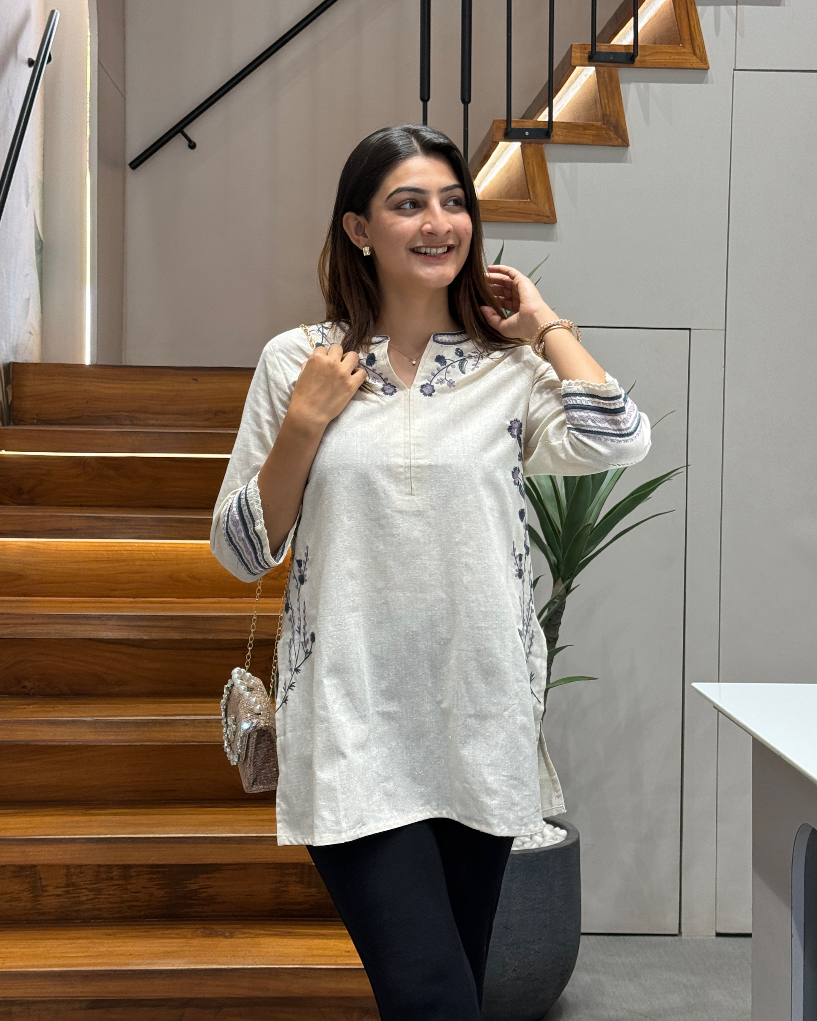 Pearl Blossom Embroidered Tunic