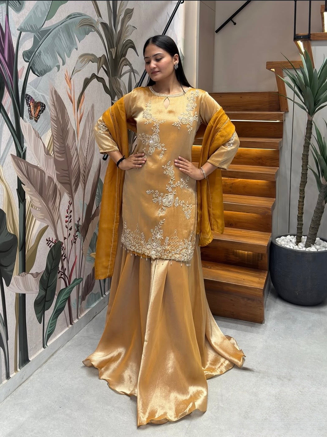 Designer Handworked Kurta Sharara Set with Dupatta