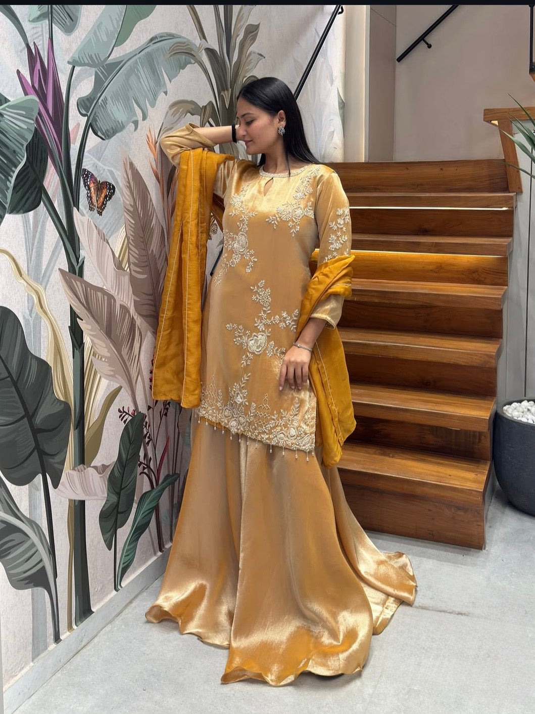 Designer Handworked Kurta Sharara Set with Dupatta