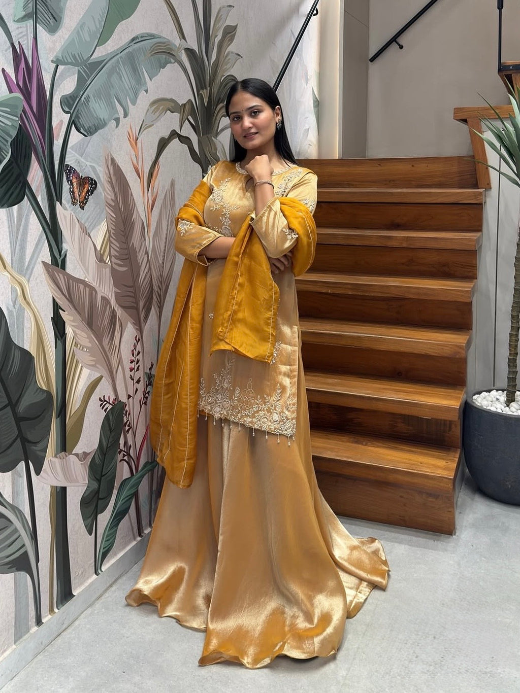 Designer Handworked Kurta Sharara Set with Dupatta